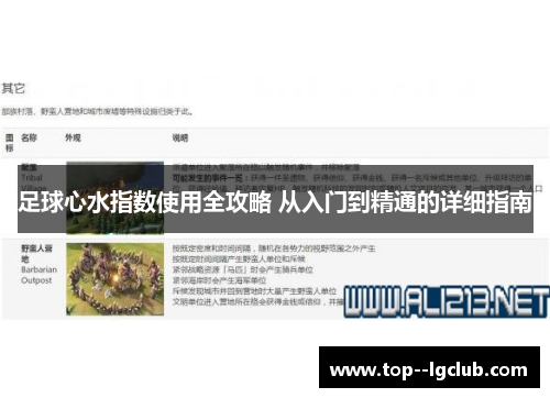 足球心水指数使用全攻略 从入门到精通的详细指南 足球心水指数使用全攻略 从入门到精通的详细指南